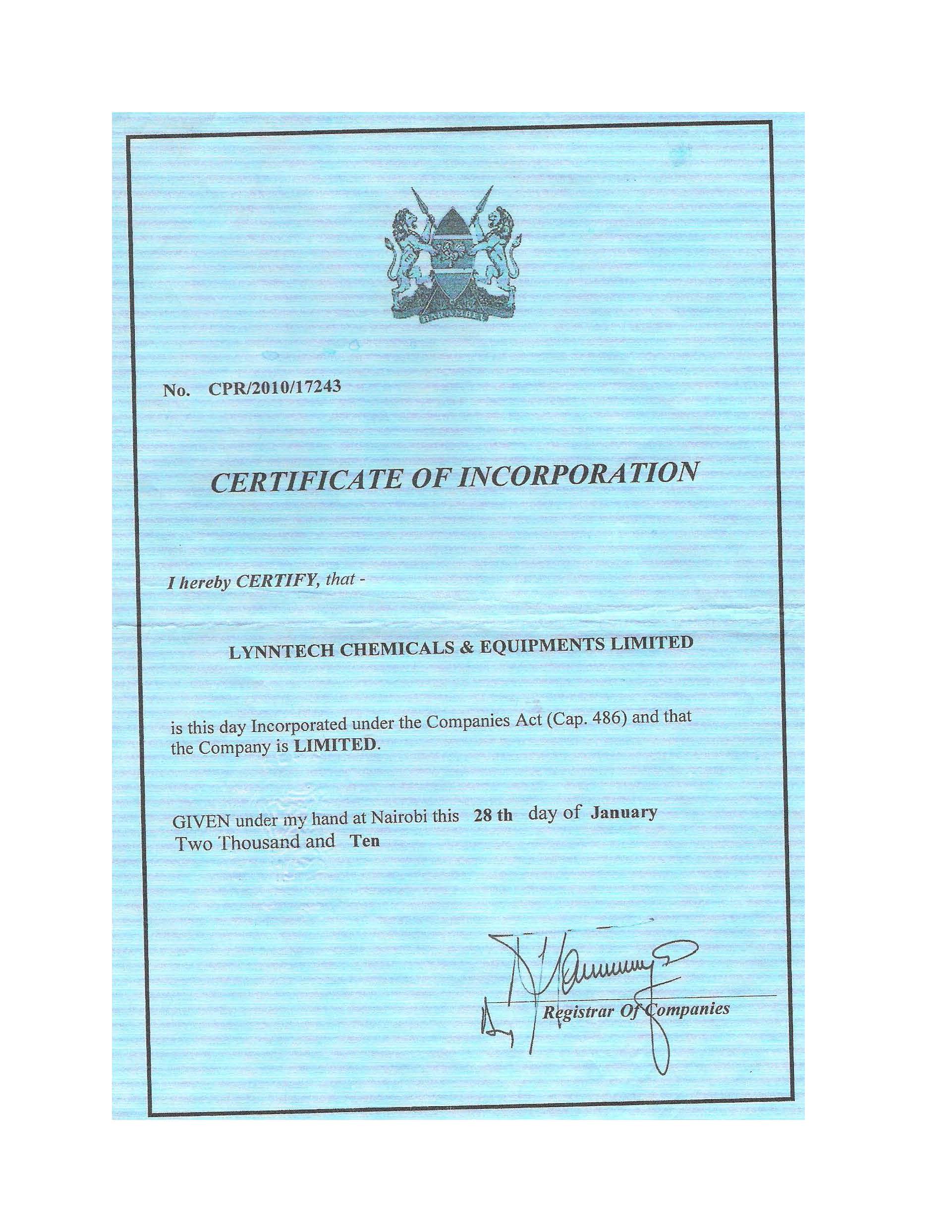 CERTIFICATE OF INCORPORATION